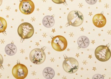 Preview: Weihnachtskugeln Weihnachtsstoff ecru Baumwolle Webware Meterware Preview: Weihnachtskugeln Weihnachtsstoff ecru Baumwolle Webware Meterware